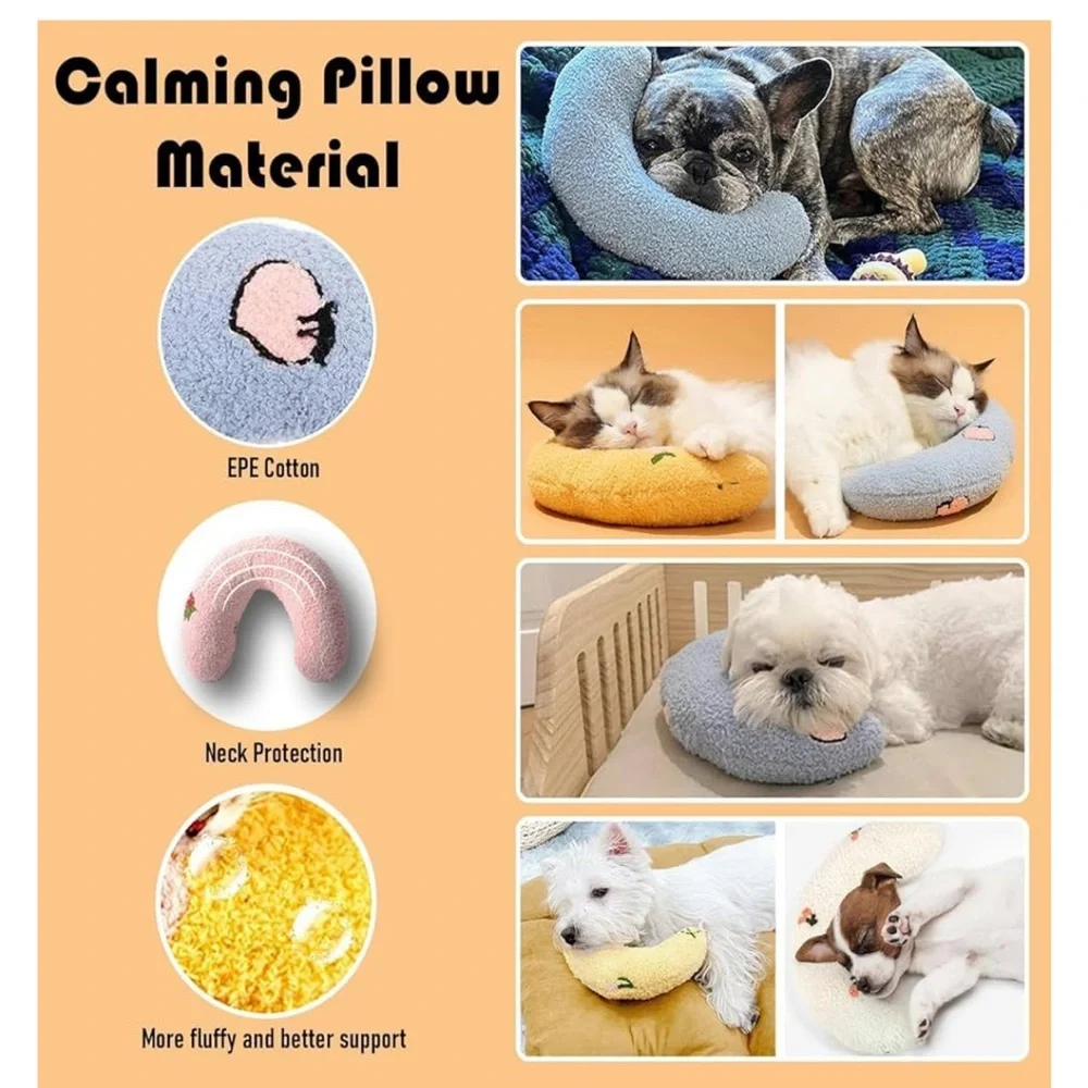 NEW U-Shaped Calming Pillow for Cats & Dogs Soft Plush Fabric Pet Bed